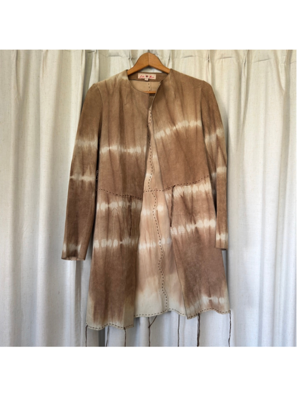 Vintage Tie Dye Long Suede Leather Jacket W/ Hand Stitching Detail • Size: XS